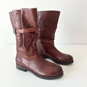 LIKE NEW Bacio 61 Prolisso Perforated Leather Moto Boots - Brown - Size 9